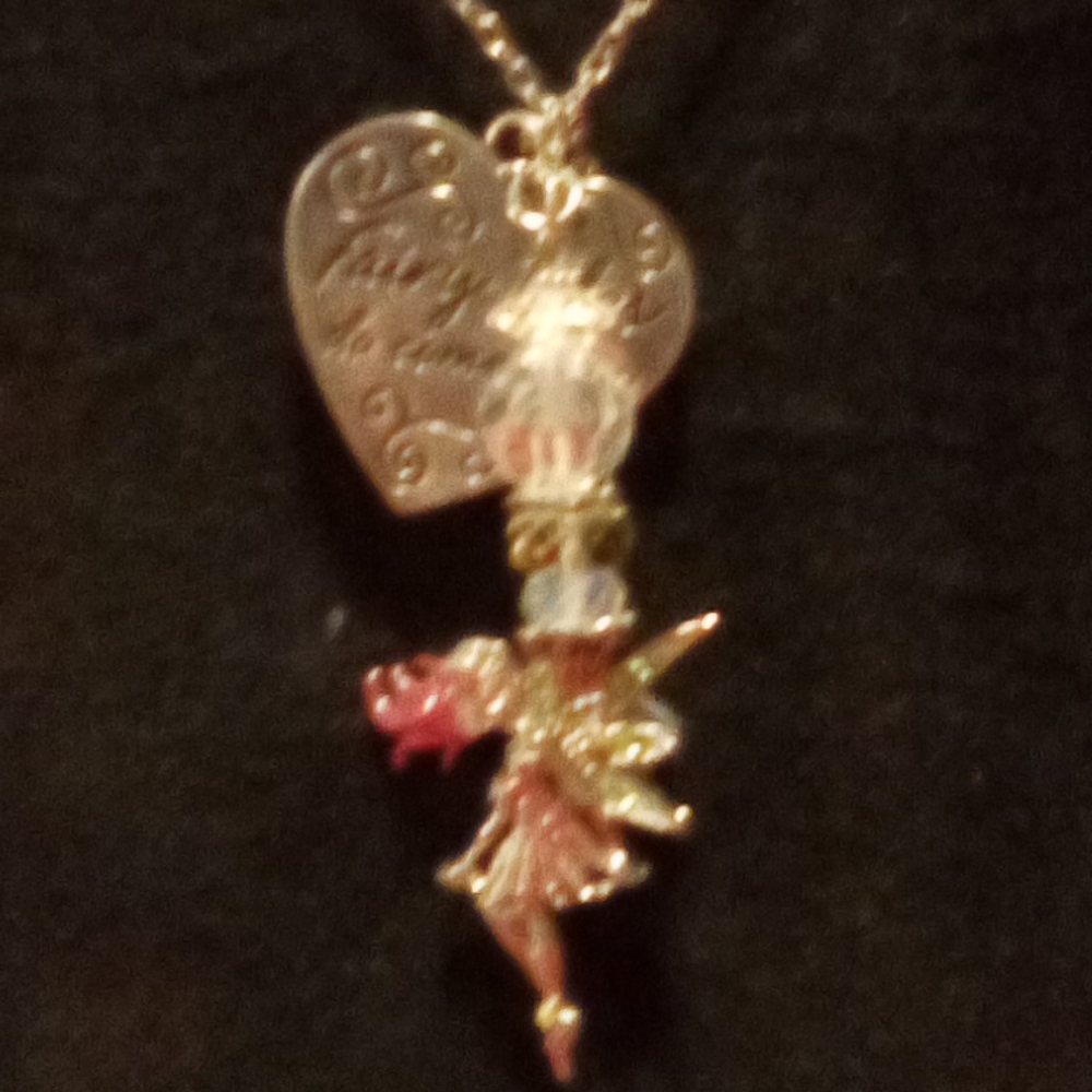 Pink and silver fairy necklace w/ charms & gift box
